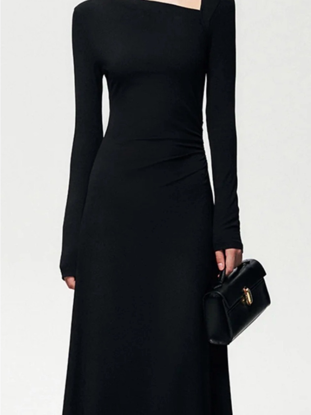 Ribbed Knit Asymmetric Long Sleeve Bodycon Long Dress by Commense